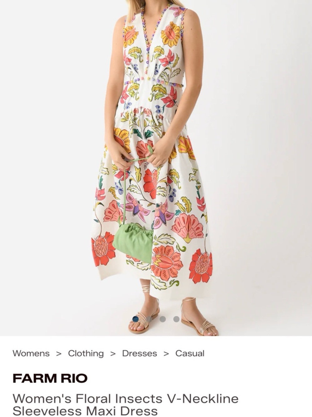 FARM RIO White Floral Sleeveless V-Neck Maxi Dress